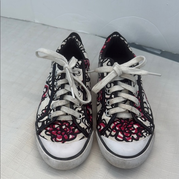 Coach Barrett Poppy Women Size 7B Floral Canvas Shoes Sneakers Black Pink - Picture 1 of 1
